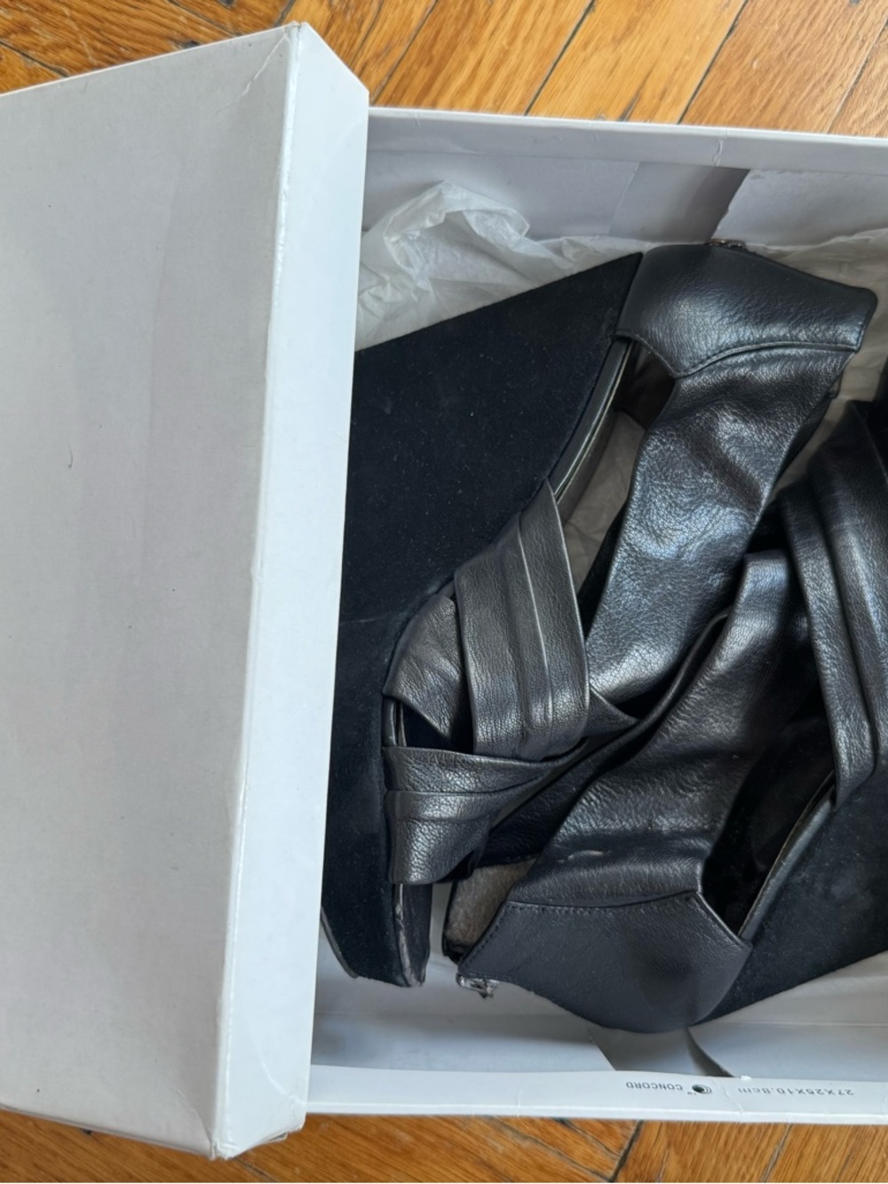 Nine West Black Leather Wrapped Wedge Sandals